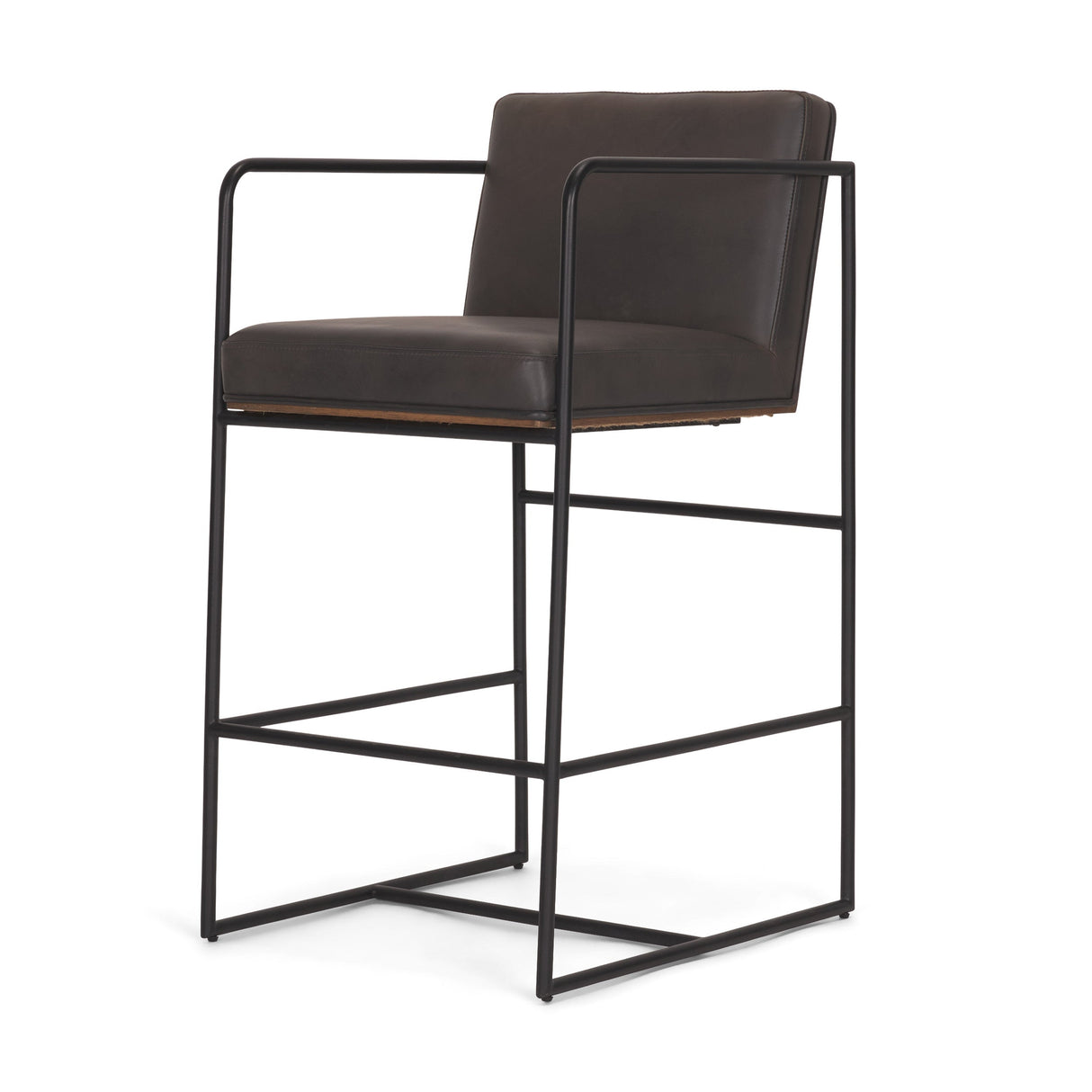 Stamford 36" Total Height Charcoal-Brown Leather Seat w/ Wood Back Metal Counter Stool by Mercana at Eve Furniture