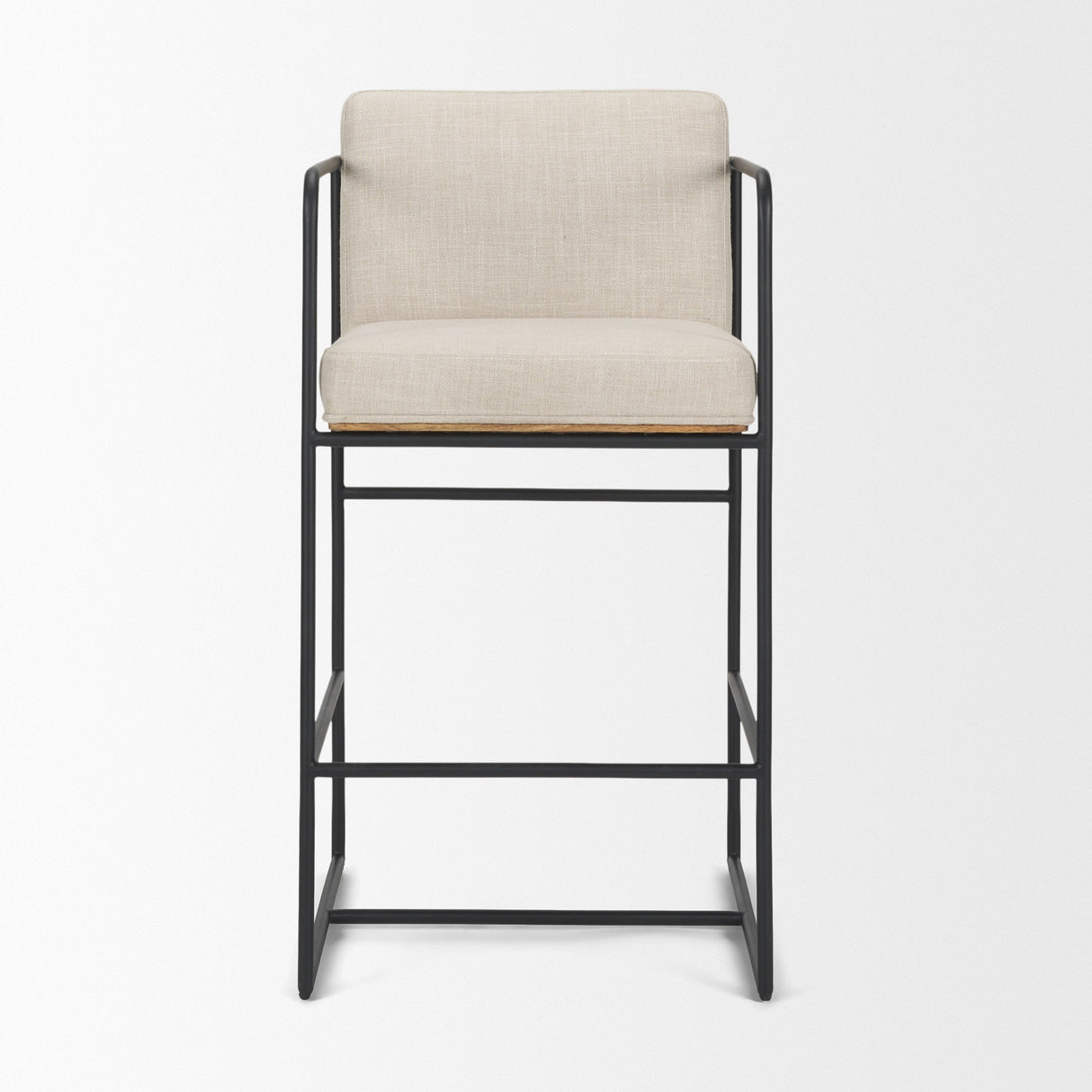 Stamford 36.5" Light Beige Upholstered Seat w/ Wood Back, Metal Frame Counter Stool by Mercana at Eve Furniture