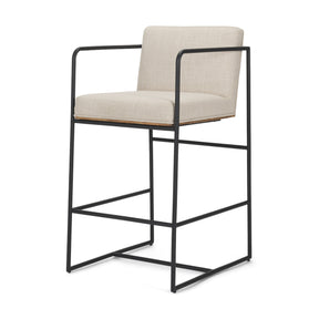 Stamford 36.5" Light Beige Upholstered Seat w/ Wood Back, Metal Frame Counter Stool by Mercana at Eve Furniture