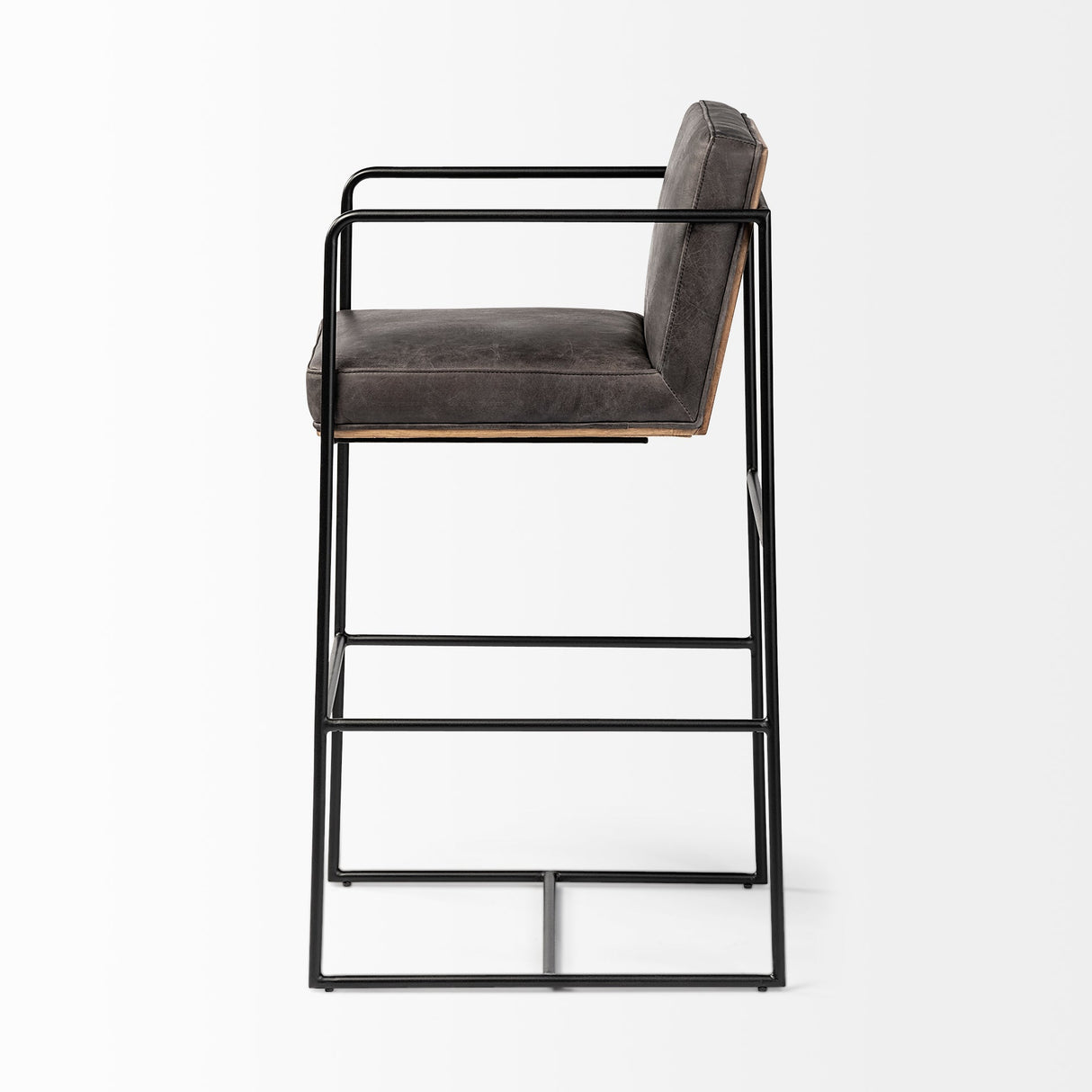 Stamford 40" Total Height Black Leather Seat w/ Wood Back, Metal Frame Bar Stool by Mercana at Eve Furniture