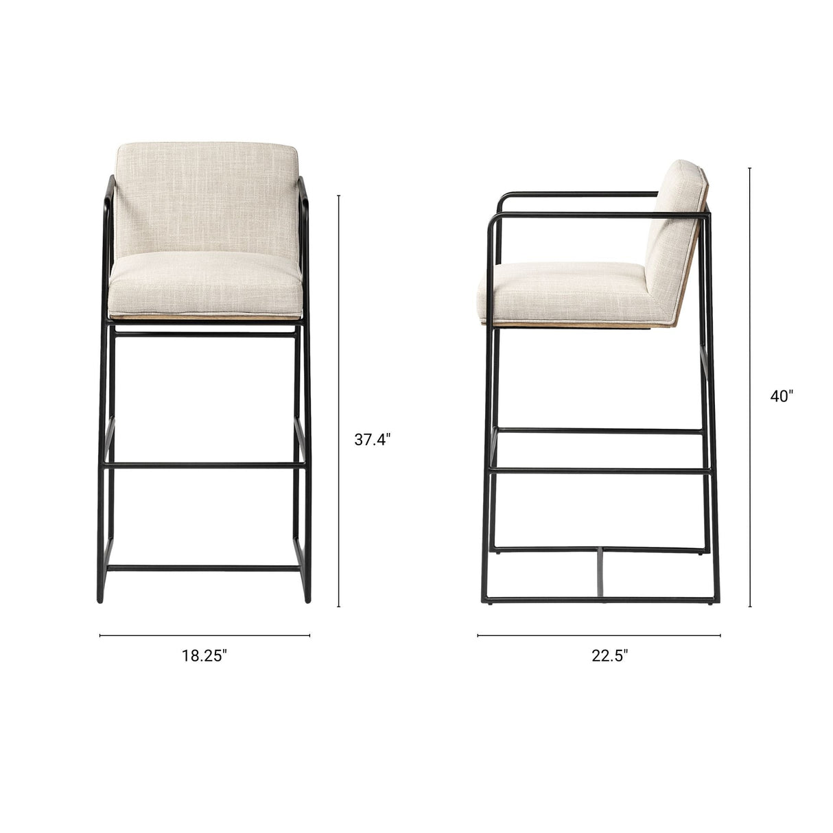 Stamford 40" Total Height Light Beige Upholstered Seat w/ Wood Back, Metal Frame Bar Stool by Mercana at Eve Furniture