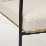 Stamford Beige Upholstered Seat w/ Wood Back, Black Metal Frame Dining Chair w/ Arms by Mercana at Eve Furniture