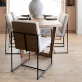 Stamford Beige Upholstered Seat w/ Wood Back, Black Metal Frame Dining Chair w/ Arms by Mercana at Eve Furniture
