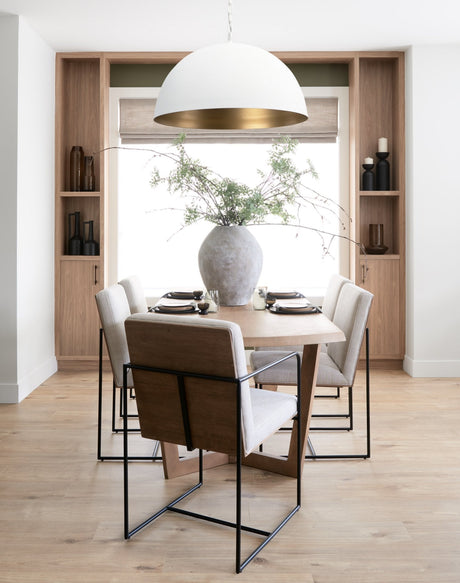 Stamford Beige Upholstered Seat w/ Wood Back, Black Metal Frame Dining Chair w/ Arms by Mercana at Eve Furniture
