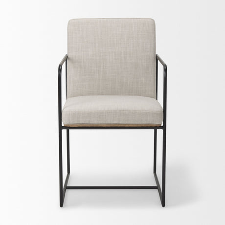 Stamford Beige Upholstered Seat w/ Wood Back, Black Metal Frame Dining Chair w/ Arms by Mercana at Eve Furniture