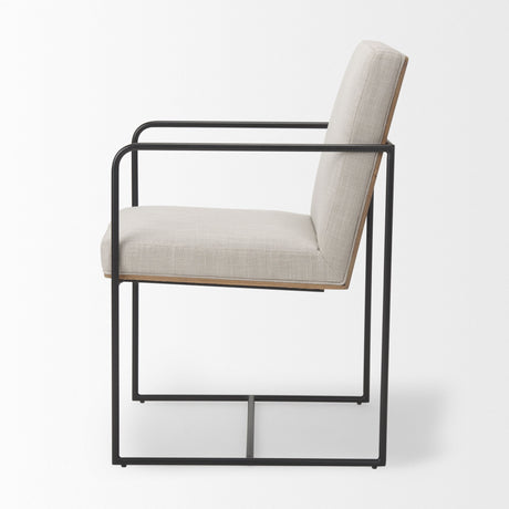 Stamford Beige Upholstered Seat w/ Wood Back, Black Metal Frame Dining Chair w/ Arms by Mercana at Eve Furniture
