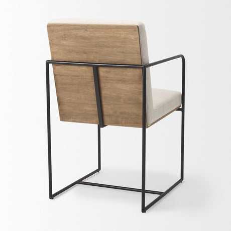 Stamford Beige Upholstered Seat w/ Wood Back, Black Metal Frame Dining Chair w/ Arms by Mercana at Eve Furniture