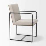 Stamford Beige Upholstered Seat w/ Wood Back, Black Metal Frame Dining Chair w/ Arms by Mercana at Eve Furniture