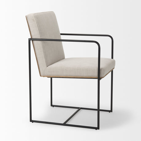 Stamford Beige Upholstered Seat w/ Wood Back, Black Metal Frame Dining Chair w/ Arms by Mercana at Eve Furniture
