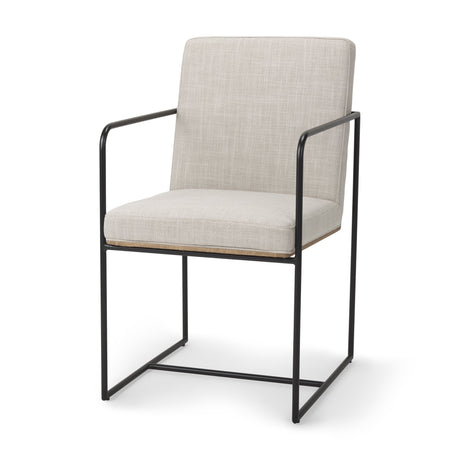 Stamford Beige Upholstered Seat w/ Wood Back, Black Metal Frame Dining Chair w/ Arms by Mercana at Eve Furniture
