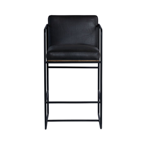 Stamford Black Leather Seat w/ Wood Back Metal Counter Stool by Mercana at Eve Furniture
