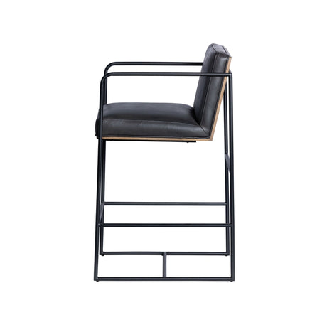 Stamford Black Leather Seat w/ Wood Back Metal Counter Stool by Mercana at Eve Furniture
