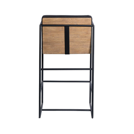Stamford Black Leather Seat w/ Wood Back Metal Counter Stool by Mercana at Eve Furniture