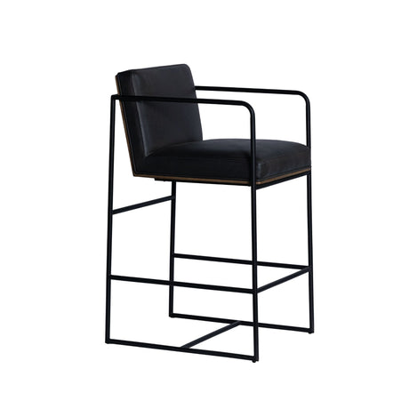 Stamford Black Leather Seat w/ Wood Back Metal Counter Stool by Mercana at Eve Furniture