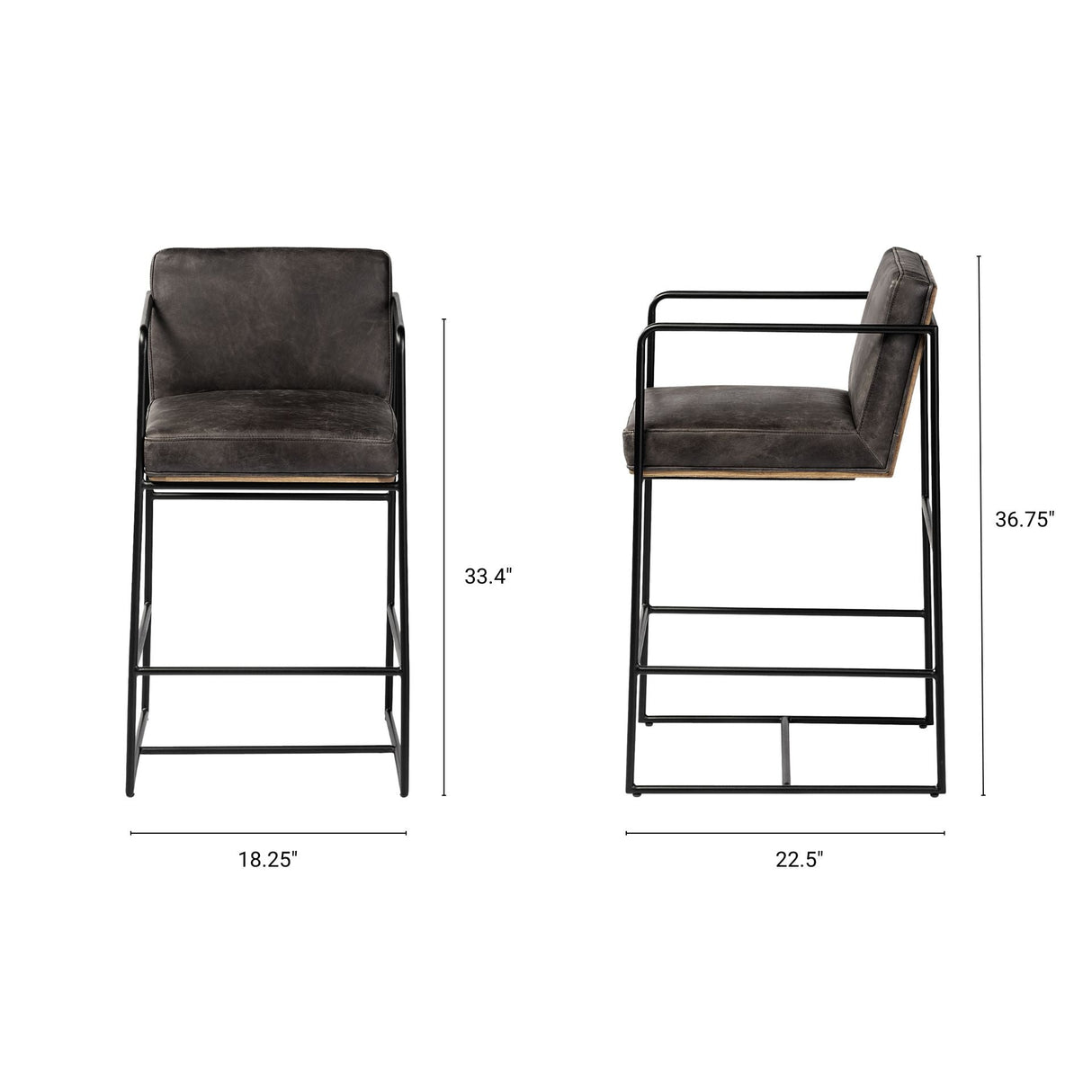 Stamford 36" Total Height Black Leather Seat w/ Wood Back Metal Counter Stool by Mercana at Eve Furniture