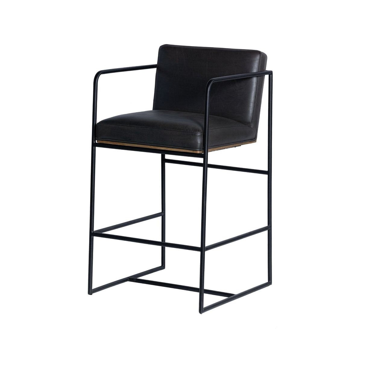 Stamford 36" Total Height Black Leather Seat w/ Wood Back Metal Counter Stool by Mercana at Eve Furniture