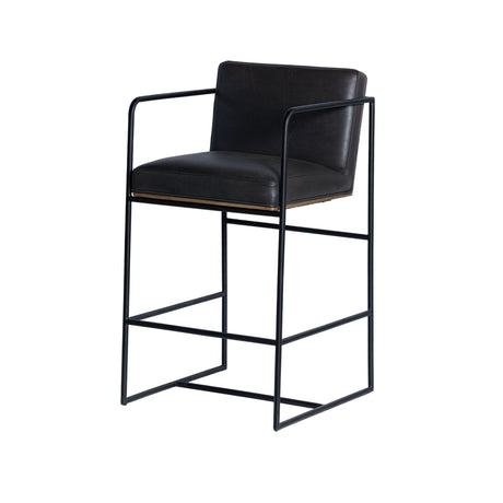 Stamford Black Leather Seat w/ Wood Back Metal Counter Stool by Mercana at Eve Furniture