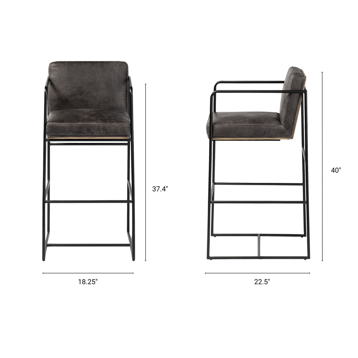 Stamford Black Leather Seat w/ Wood Back, Metal Frame Bar Stool by Mercana at Eve Furniture