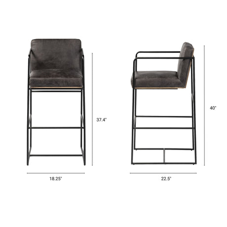Stamford Black Leather Seat w/ Wood Back, Metal Frame Bar Stool by Mercana at Eve Furniture