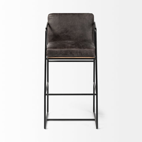 Stamford Black Leather Seat w/ Wood Back, Metal Frame Bar Stool by Mercana at Eve Furniture