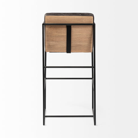 Stamford Black Leather Seat w/ Wood Back, Metal Frame Bar Stool by Mercana at Eve Furniture