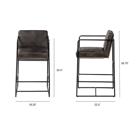 Stamford Black Leather Seat w/ Wood Back, Metal Frame Counter Stool by Mercana at Eve Furniture