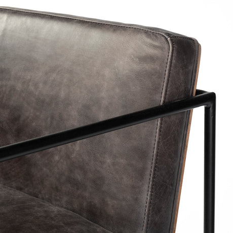 Stamford Black Leather Seat w/ Wood Back, Metal Frame Counter Stool by Mercana at Eve Furniture