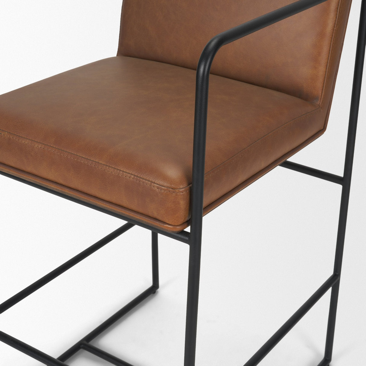 Stamford Brown Leather Seat w/ Wood Back, Metal Frame Counter Stool by Mercana at Eve Furniture