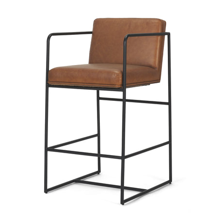 Stamford Brown Leather Seat w/ Wood Back, Metal Frame Counter Stool by Mercana at Eve Furniture