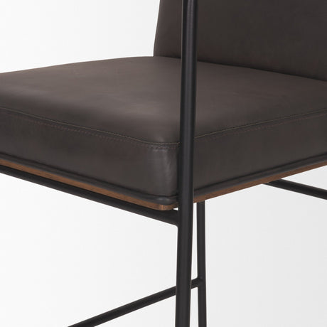 Stamford Charcoal-Brown Leather Seat w/ Wood Back Metal Counter Stool by Mercana at Eve Furniture