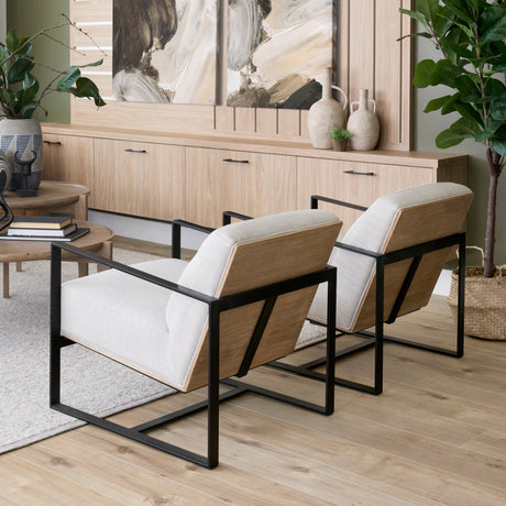 Stamford Light Beige Upholstered Seat w/ Wood Back, Metal Frame Accent Chair by Mercana at Eve Furniture