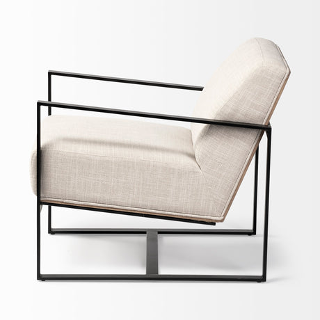 Stamford Light Beige Upholstered Seat w/ Wood Back, Metal Frame Accent Chair by Mercana at Eve Furniture