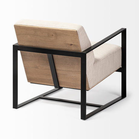 Stamford Light Beige Upholstered Seat w/ Wood Back, Metal Frame Accent Chair by Mercana at Eve Furniture