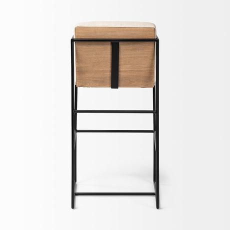 Stamford Light Beige Upholstered Seat w/ Wood Back, Metal Frame Bar Stool by Mercana at Eve Furniture