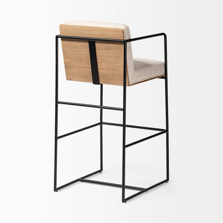 Stamford Light Beige Upholstered Seat w/ Wood Back, Metal Frame Bar Stool by Mercana at Eve Furniture