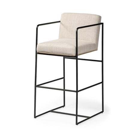 Stamford Light Beige Upholstered Seat w/ Wood Back, Metal Frame Bar Stool by Mercana at Eve Furniture