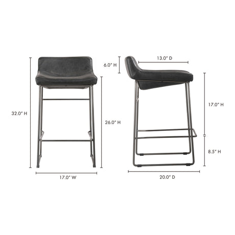Starlet Onyx Black Leather Counter Stool (Set of 2) by MOES at Eve Furniture