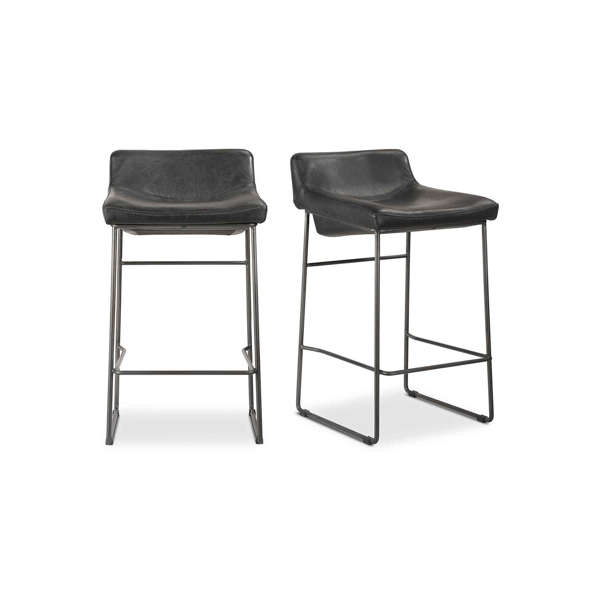Starlet Onyx Black Leather Counter Stool (Set of 2)