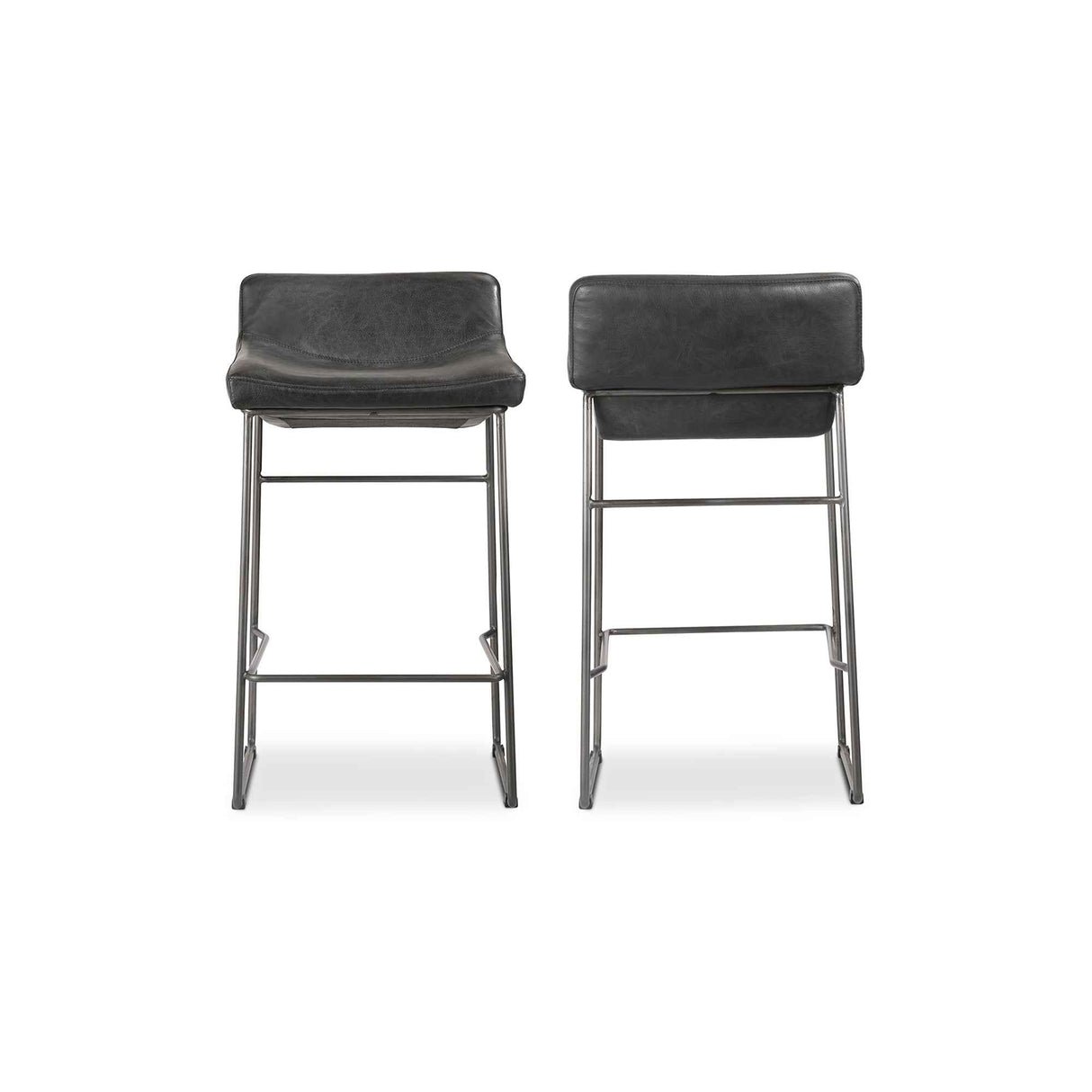 Starlet Onyx Black Leather Counter Stool (Set of 2)