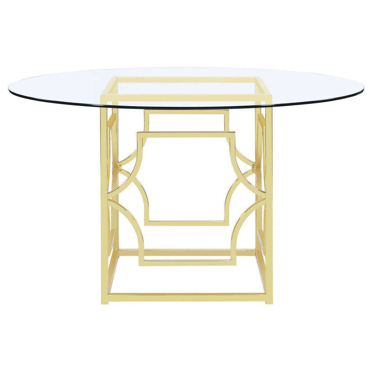 Starlight Clear and Brass Round Glass Top Dining Table by Coaster at Eve Furniture