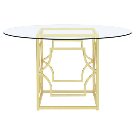 Starlight Clear and Brass Round Glass Top Dining Table by Coaster at Eve Furniture
