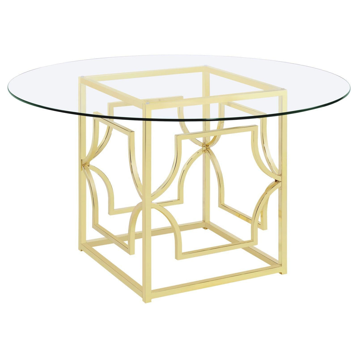 Starlight Clear and Brass Round Glass Top Dining Table by Coaster at Eve Furniture