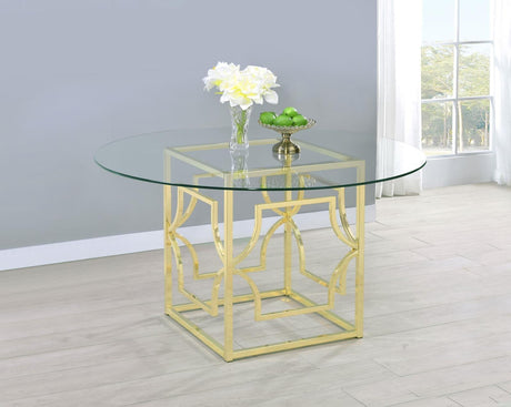 Starlight Clear and Brass Round Glass Top Dining Table by Coaster at Eve Furniture