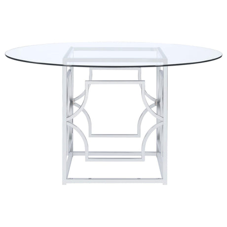Starlight Clear and Chrome Round Glass Top Dining Table by Coaster at Eve Furniture