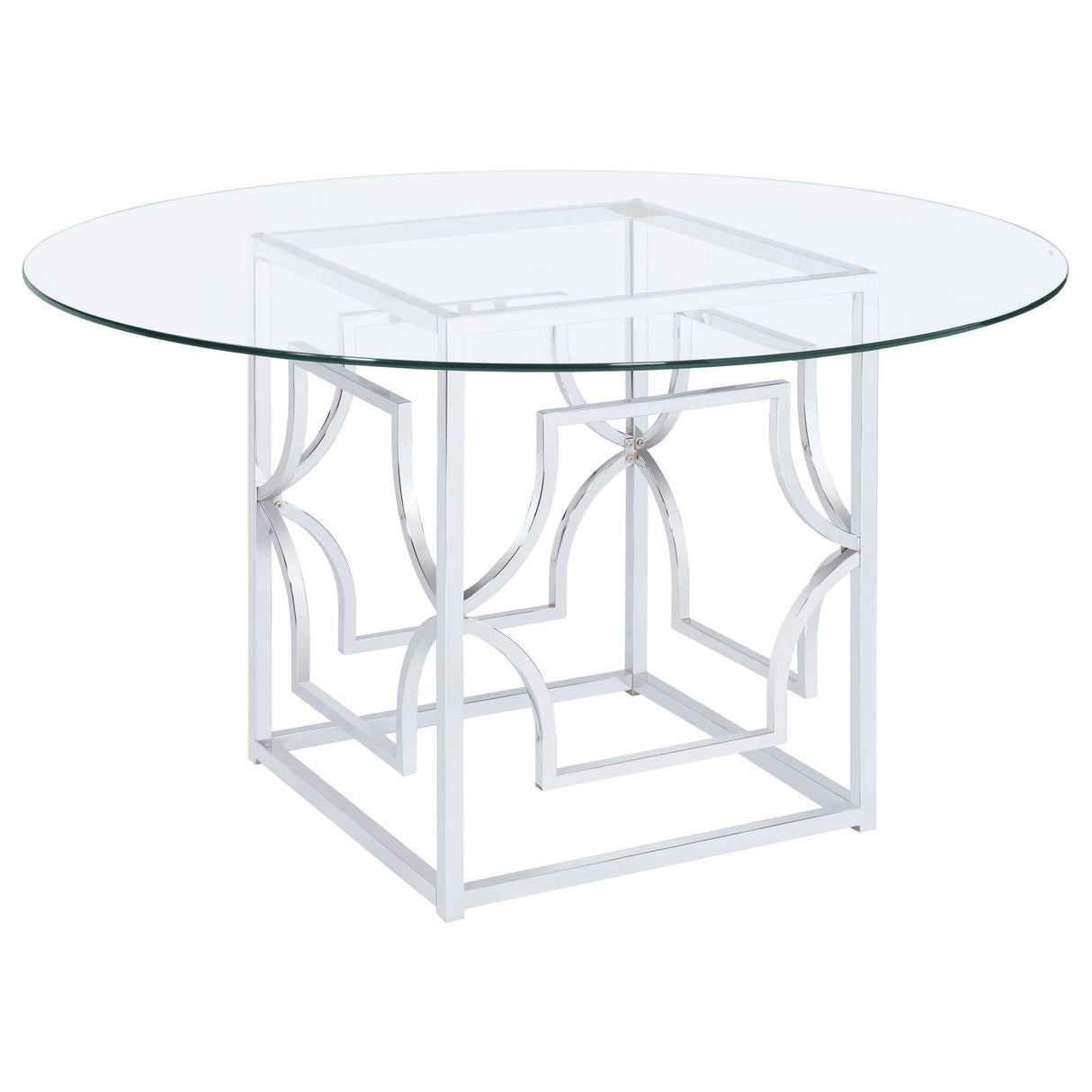 Starlight Clear and Chrome Round Glass Top Dining Table by Coaster at Eve Furniture