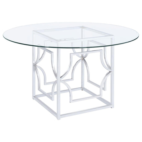 Starlight Clear and Chrome Round Glass Top Dining Table by Coaster at Eve Furniture