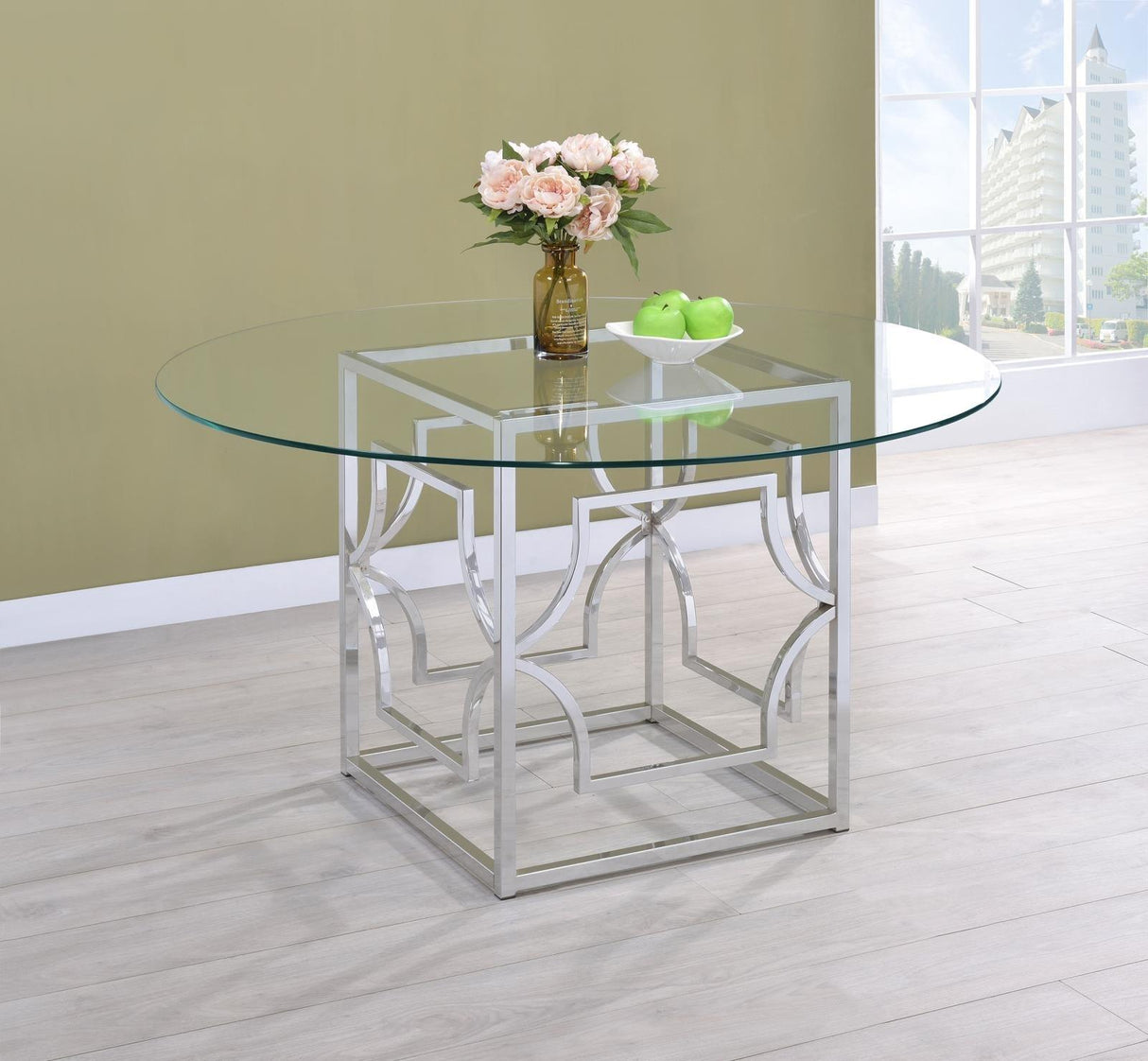 Starlight Clear and Chrome Round Glass Top Dining Table by Coaster at Eve Furniture