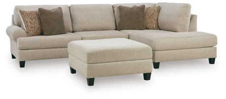 Steelwater Retreat Latte 2-Piece Sectional with RAF Chaise and Accent Ottoman by Ashley at Eve Furniture
