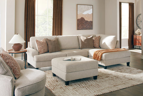 Steelwater Retreat Latte 2-Piece Sectional with RAF Chaise and Accent Ottoman by Ashley at Eve Furniture