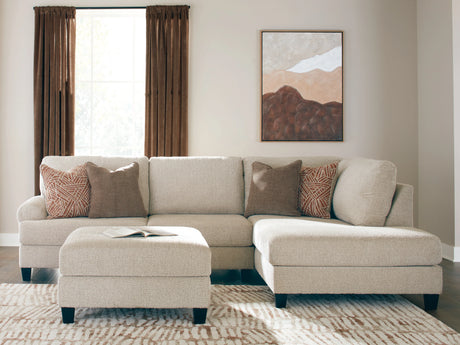 Steelwater Retreat Latte 2-Piece Sectional with RAF Chaise and Accent Ottoman by Ashley at Eve Furniture